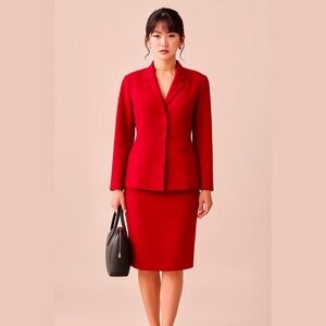 VINTAGE 90’s Ports International Red Wool Skirt Suit
